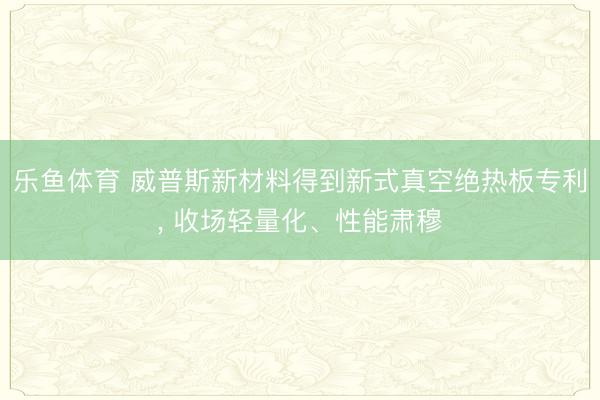 乐鱼体育 威普斯新材料得到新式真空绝热板专利, 收场轻量化、性能肃穆