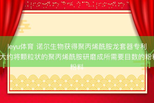 leyu体育 诺尔生物获得聚丙烯酰胺龙套器专利, 大约将颗粒状的聚丙烯酰胺研磨成所需要目数的粉料