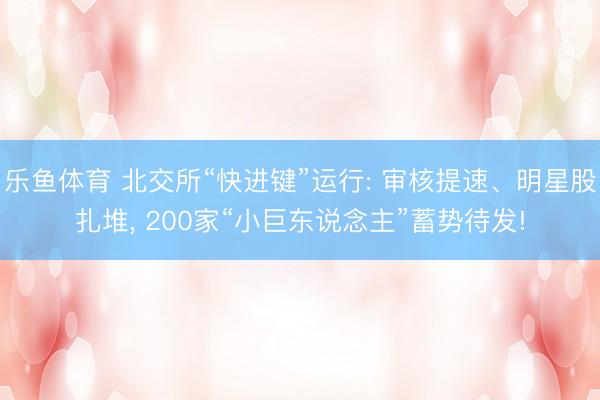 乐鱼体育 北交所“快进键”运行: 审核提速、明星股扎堆, 200家“小巨东说念主”蓄势待发!