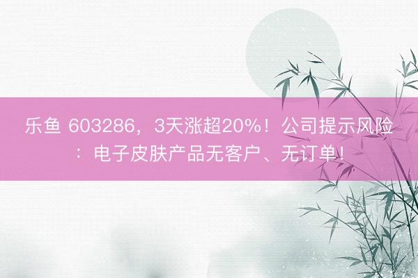乐鱼 603286，3天涨超20%！公司提示风险：电子皮肤产品无客户、无订单！