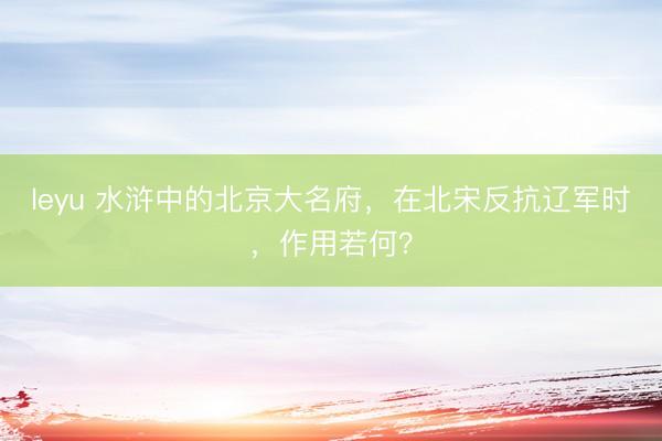 leyu 水浒中的北京大名府，在北宋反抗辽军时，作用若何？
