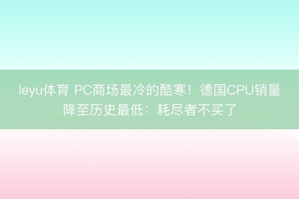 leyu体育 PC商场最冷的酷寒！德国CPU销量降至历史最低：耗尽者不买了